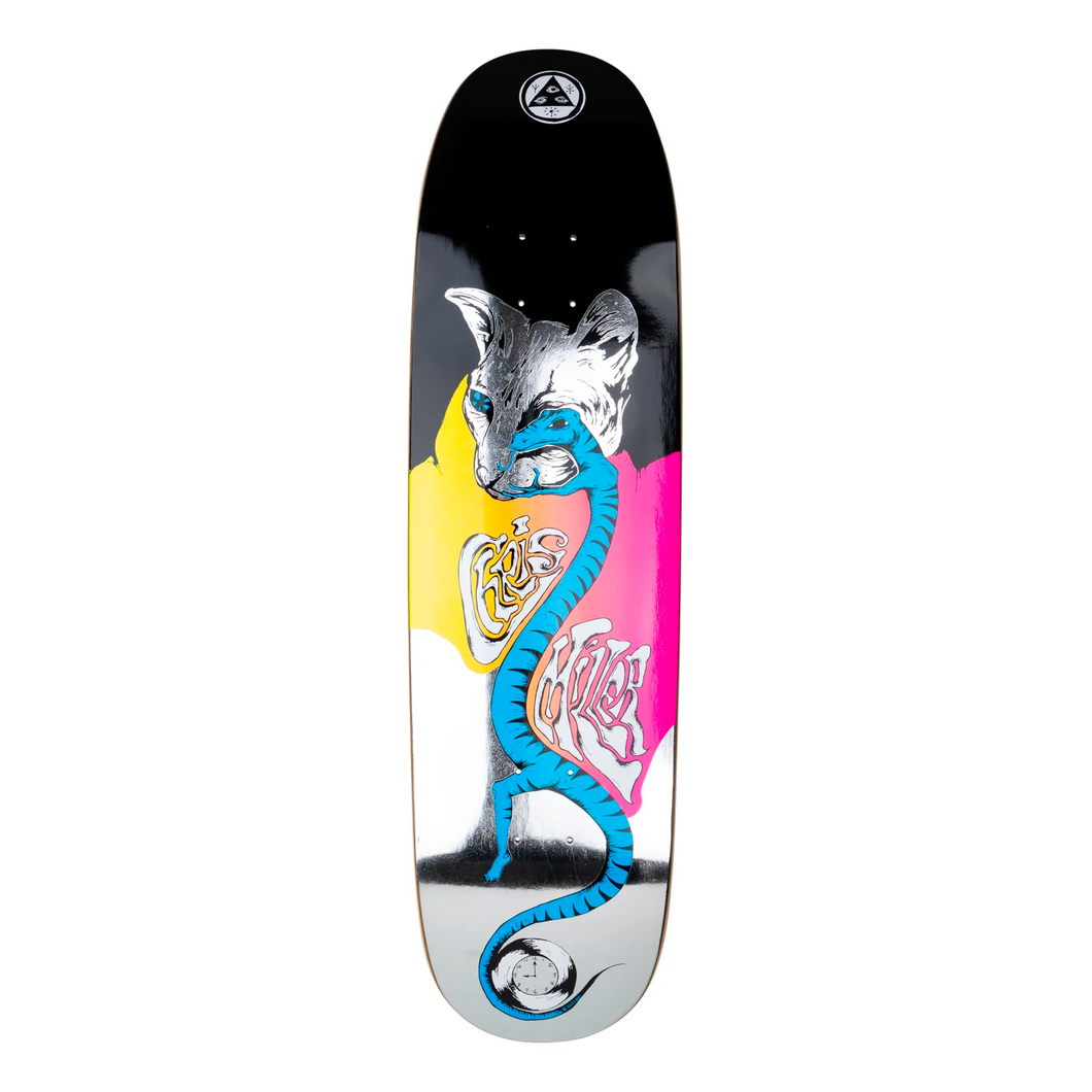 Welcome Skateboards Left Eye On Cat Blood 2.0 Chris Miller Pro Deck Black/Silver Foil 8.72