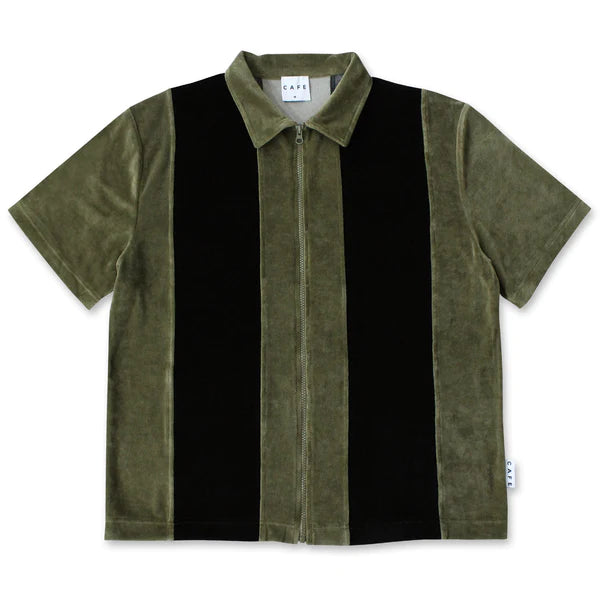 Skateboard Cafe Vertical Stripe Velour Shirt (Olive/Black)